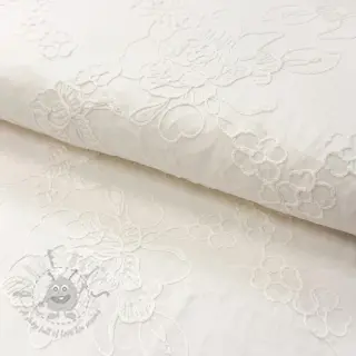 Katoenen stof VOILE EMBROIDERY Flowers white