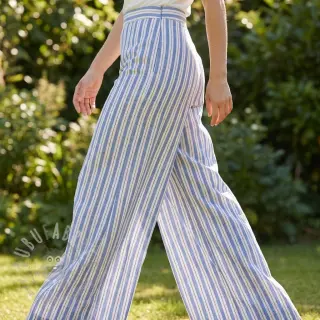 Katoenen stof YARN DYED Stripes Nina blue
