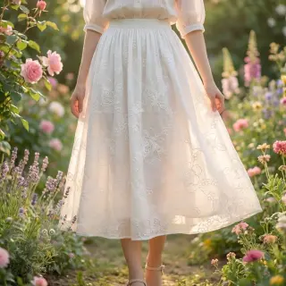 Katoenen stof VOILE EMBROIDERY Flowers white
