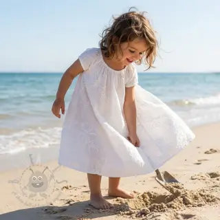 Katoenen stof VOILE EMBROIDERY Flowers white