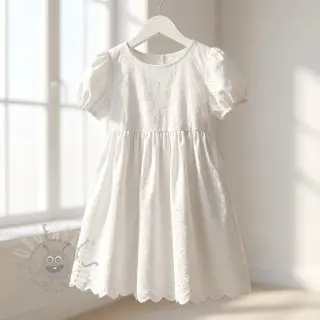 Katoenen stof EMBROIDERY TWO-SIDE SCALLOP Simi white