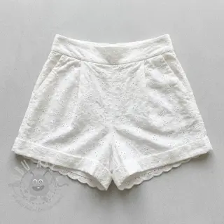 Katoenen stof EMBROIDERY TWO-SIDE SCALLOP Simi white