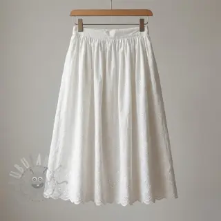 Katoenen stof EMBROIDERY TWO-SIDE SCALLOP Simi white