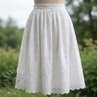 Katoenen stof EMBROIDERY TWO-SIDE SCALLOP Verena white