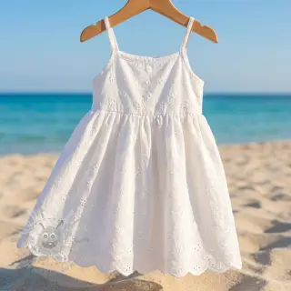 Katoenen stof EMBROIDERY TWO-SIDE SCALLOP Verena white