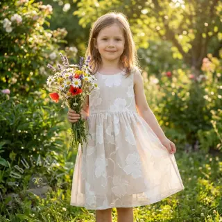 Katoenen stof YARN DYED Stripes JACQUARD Flowers sand