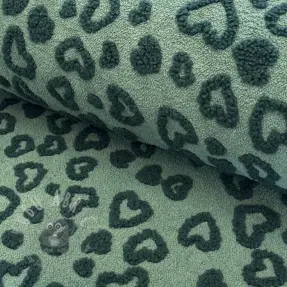 Mantelstof TEDDY Hearts old green