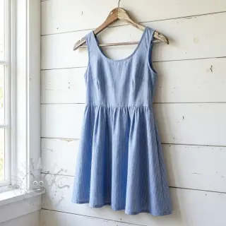 Katoenen stof YARN DYED Stripes LUREX blue