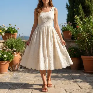 Katoenen stof EMBROIDERY Bellagio off white