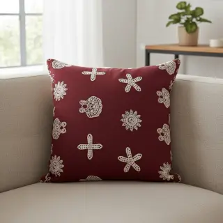 Bavlnená látka EMBROIDERY Sea ornaments bordeaux