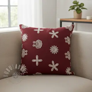 Katoenen stof EMBROIDERY Sea ornaments bordeaux
