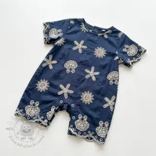 Katoenen stof EMBROIDERY Sea ornaments navy