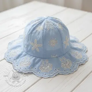 Katoenen stof EMBROIDERY Sea ornaments light blue