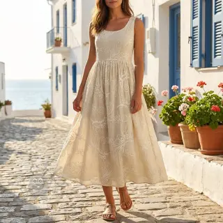 Katoenen stof VOILE EMBROIDERY Kokka natural