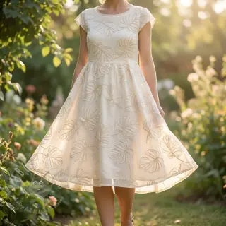Katoenen stof VOILE EMBROIDERY Kady off white