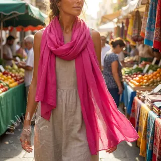 Katoenen stof met viscose fuchsia
