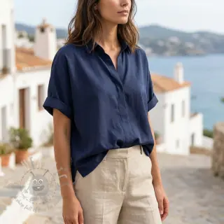 Katoenen stof met viscose navy