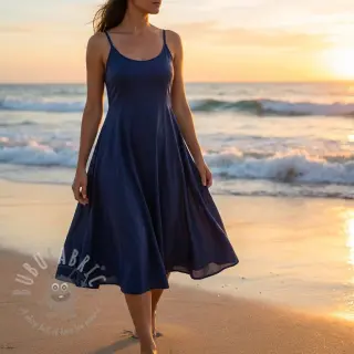 Katoenen stof met viscose navy