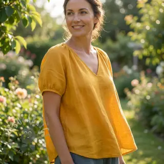 Katoenen stof met viscose ochre