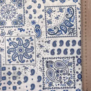 Katoenen stof Kansas blanc blue