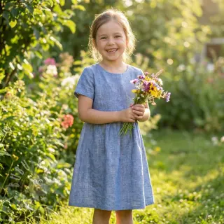 Katoenen stof met linnen LUREX blue