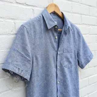 Katoenen stof met linnen LUREX blue