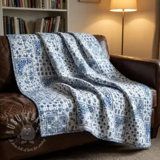Katoenen stof Kansas blanc blue