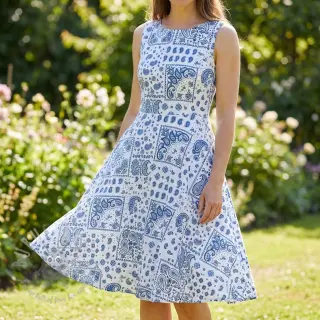 Katoenen stof Kansas blanc blue