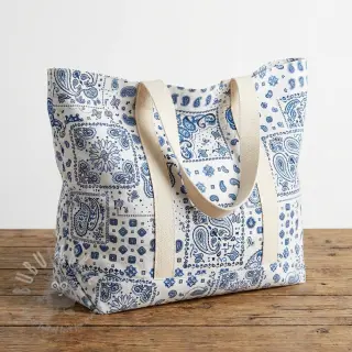 Katoenen stof Kansas blanc blue