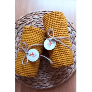 Bavlna s vaflovou väzbou ochre