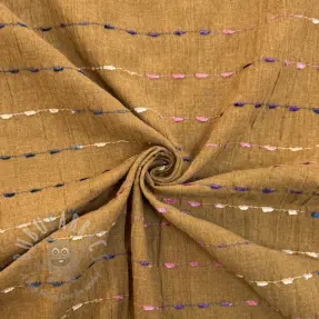 Katoenen stof DOBBY CRINKLE Stripe camel