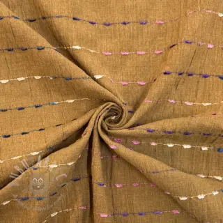 Katoenen stof DOBBY CRINKLE Stripe camel