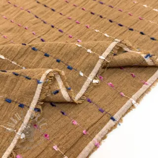 Katoenen stof DOBBY CRINKLE Stripe camel