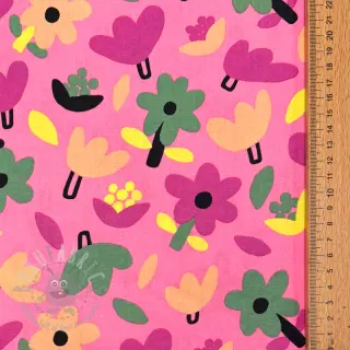Katoenen stof Flowers pink by JENNIFER BOURON ORGANIC