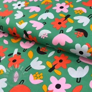 Katoenen stof Flowers green by JENNIFER BOURON ORGANIC