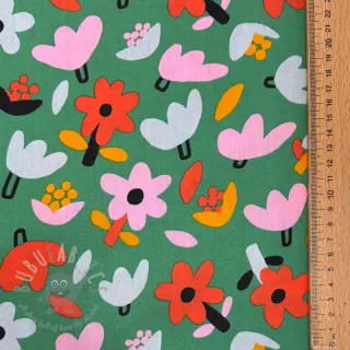 Katoenen stof Flowers green by JENNIFER BOURON ORGANIC