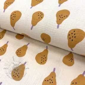 Dubbelgaas/mousseline Pears ochre by JENNIFER BOURON ORGANIC