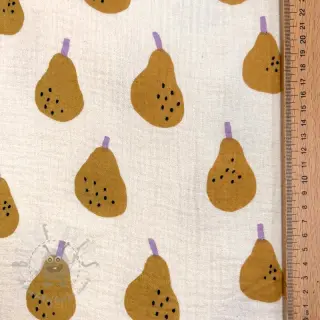 Dubbelgaas/mousseline Pears ochre by JENNIFER BOURON ORGANIC