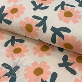 Dubbelgaas/mousseline Flowers peach by JENNIFER BOURON ORGANIC