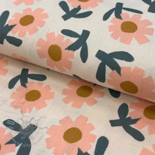 Dubbelgaas/mousseline Flowers peach by JENNIFER BOURON ORGANIC