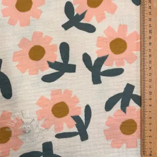 Dubbelgaas/mousseline Flowers peach by JENNIFER BOURON ORGANIC