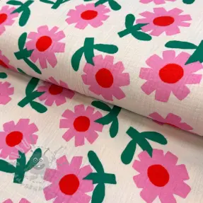 Dubbelgaas/mousseline Flowers natural/pink by JENNIFER BOURON ORGANIC