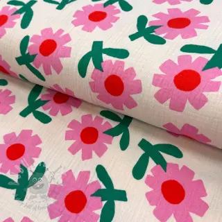 Dubbelgaas/mousseline Flowers natural/pink by JENNIFER BOURON ORGANIC