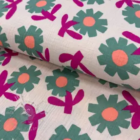 Dubbelgaas/mousseline Flowers green by JENNIFER BOURON ORGANIC