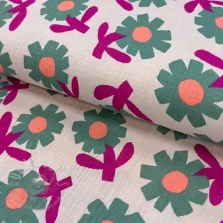 Dubbelgaas/mousseline Flowers green by JENNIFER BOURON ORGANIC