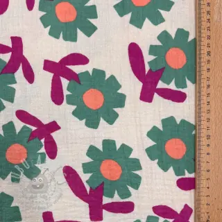 Dubbelgaas/mousseline Flowers green by JENNIFER BOURON ORGANIC