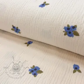 Dubbelgaas/mousseline EMBROIDERY STRIPED Fruit natural