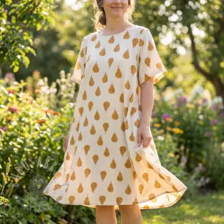 Dubbelgaas/mousseline Pears ochre by JENNIFER BOURON ORGANIC