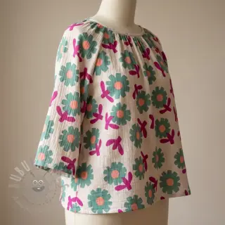 Dubbelgaas/mousseline Flowers green by JENNIFER BOURON ORGANIC