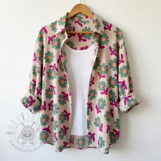 Dubbelgaas/mousseline Flowers green by JENNIFER BOURON ORGANIC